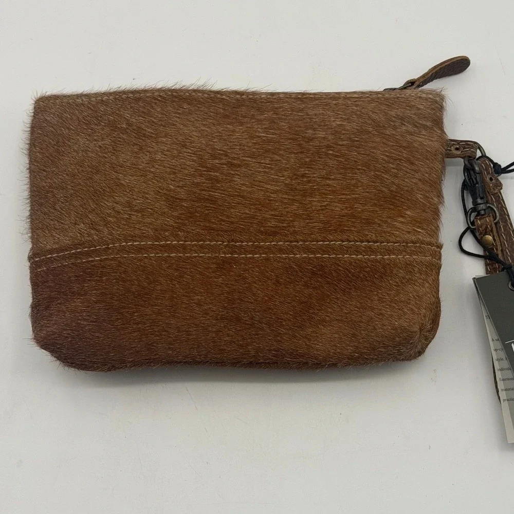 Myra Bag Brown Cowhide Leather Wristlet Clutch Zipper Pouch Western Rodeo Rustic